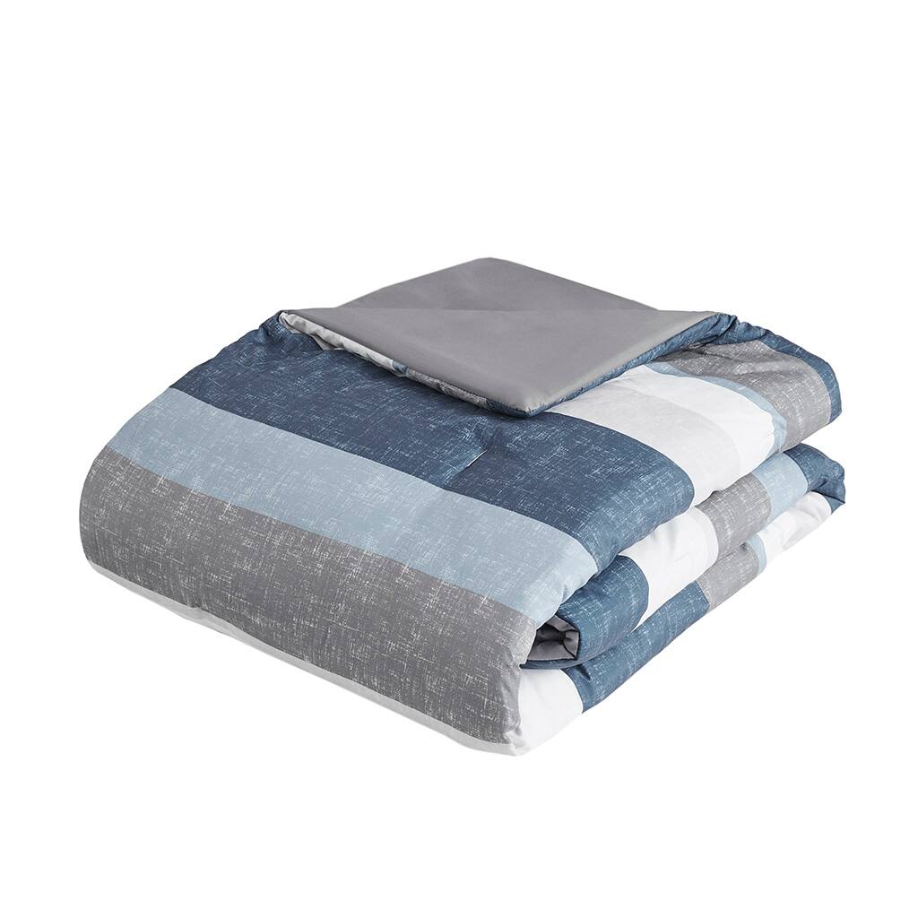 Alt View 3. Gracie Mills - Gracie Mills Ware Striped Comforter Set with Bed Sheets - Blue/Grey.