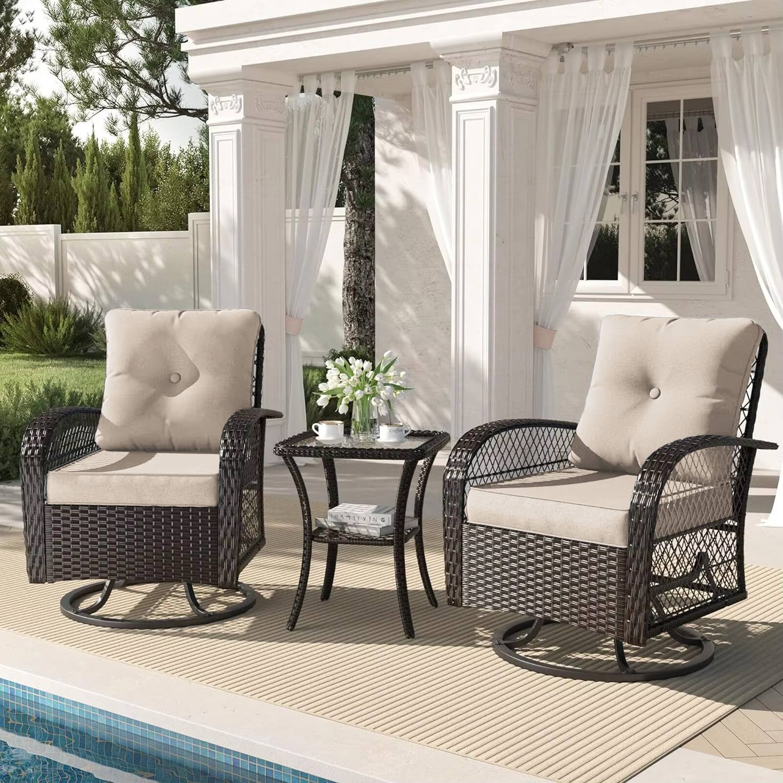 Alt View 1. Chateau Abodes - Outdoor Chair Cushions 24"x24"x6" Fade Resistant High Back Deep Seat Replacement for Patio Sofa Loveseat - Khaki.
