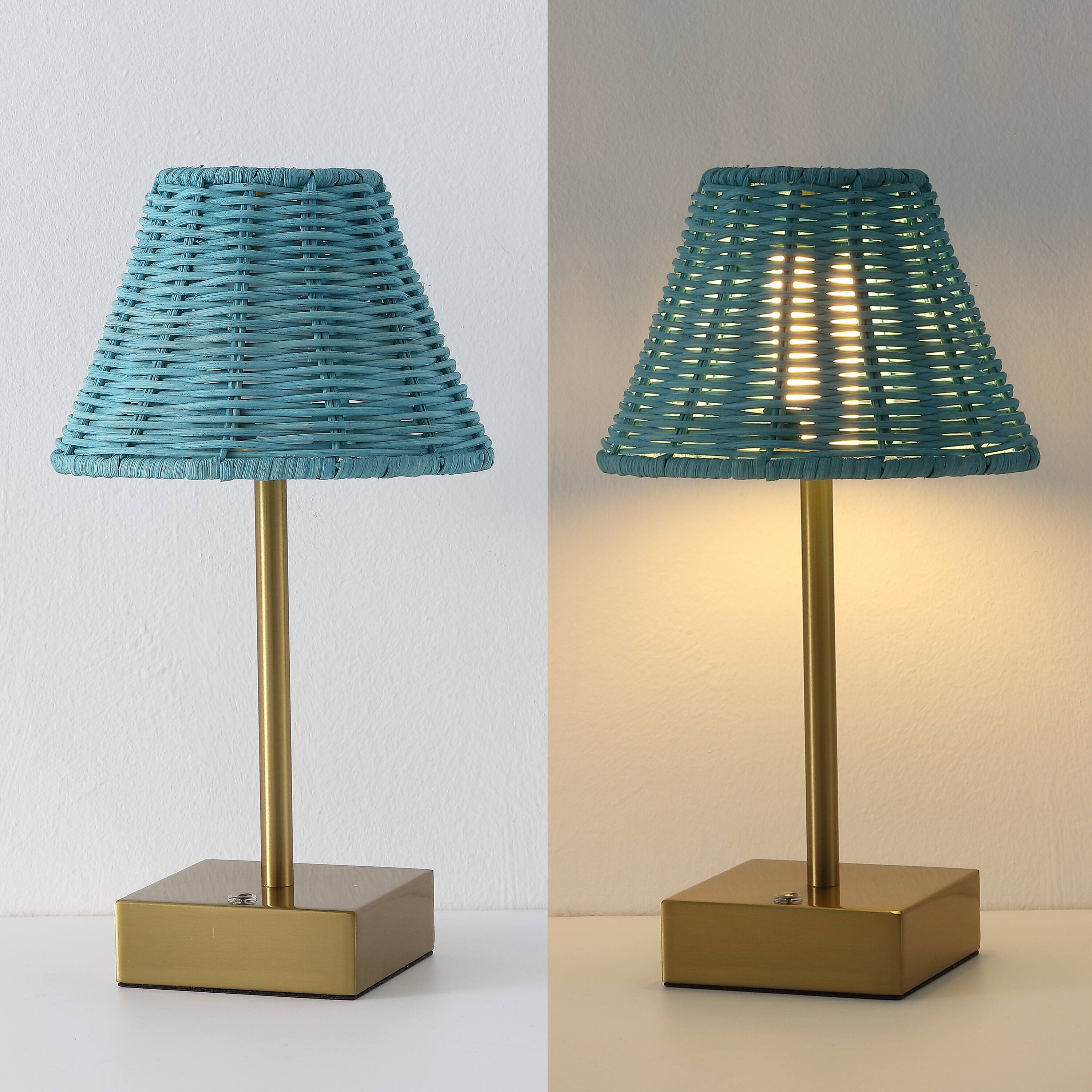 Alt View 5. Jonathan Y - Chester 11.25" Rechargeable Table Lamp Set of 2, Bohemian Brass Gold with Blue Rattan Shade, Touch Dimmable for Bedroom - Brass Gold.