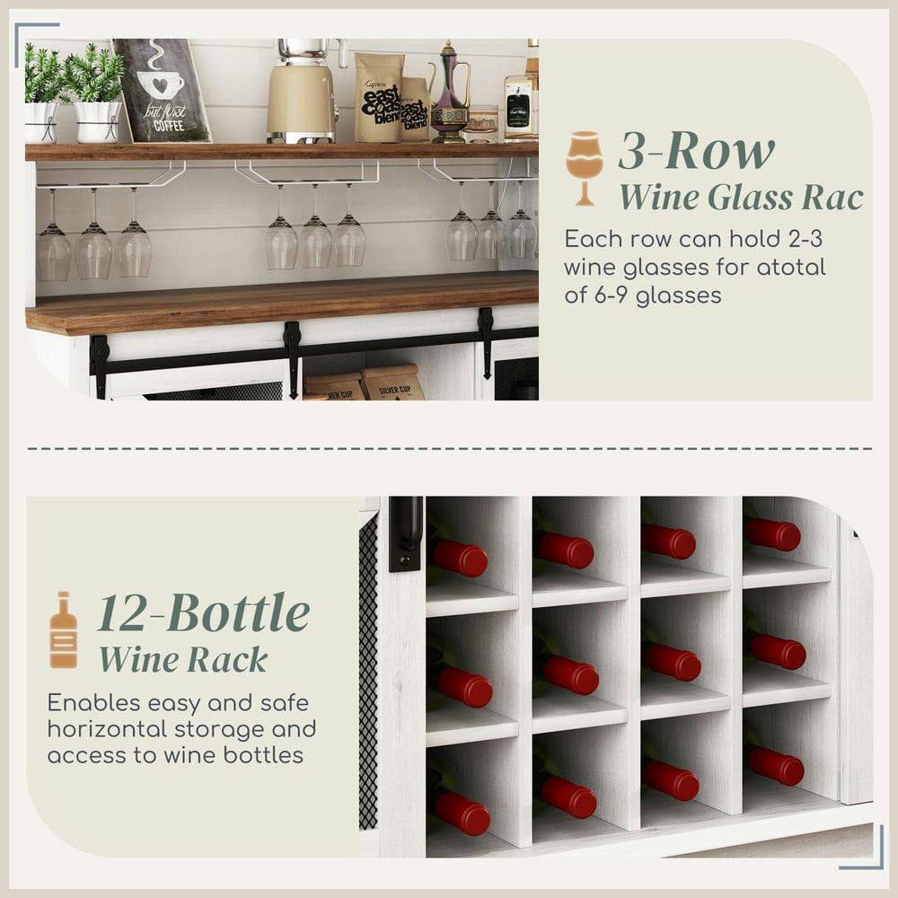 3-Row Wine Glass Rack  
Each row can hold 2-3 wine glasses for a total of 6-9 glasses  

12-Bottle Wine Rack  
Enables easy and safe horizontal storage and access to wine bottles