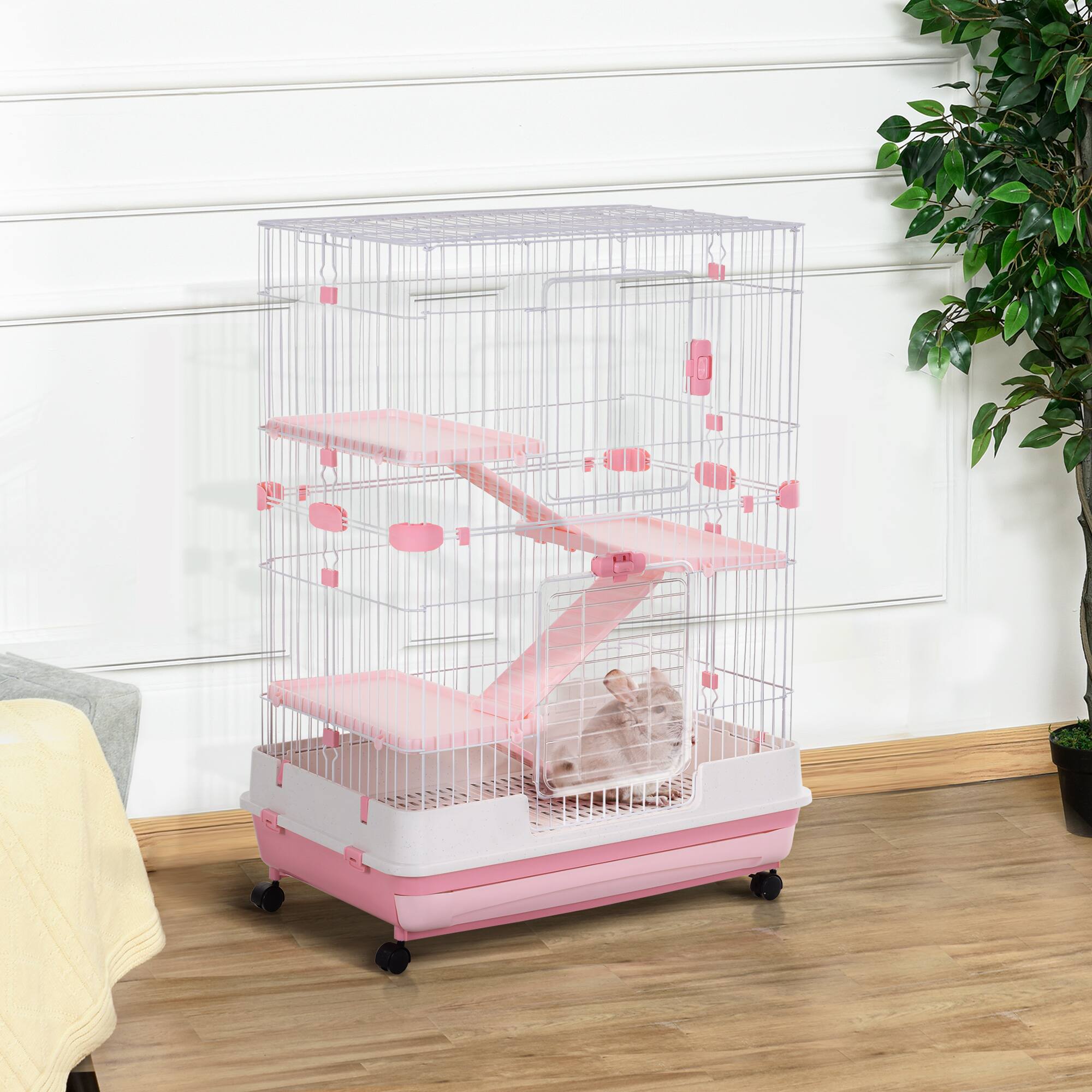 Alt View 1. Pawhut - 4-Level Small Animal Cage Rabbit Hutch with Wheels, Slide-out Tray for Bunny, Chinchillas.