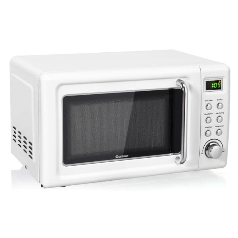 Forest'nSky - 700W Retro Style Microwave Oven Countertop, Auto Cooking & 5 Power Settings, Compact for Small Spaces - White