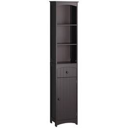 Homcom - Bathroom Storage Cabinet, Free Standing Bathroom Storage Unit, Tall Linen Tower with 3-Tier Shelves and Drawer - Brown