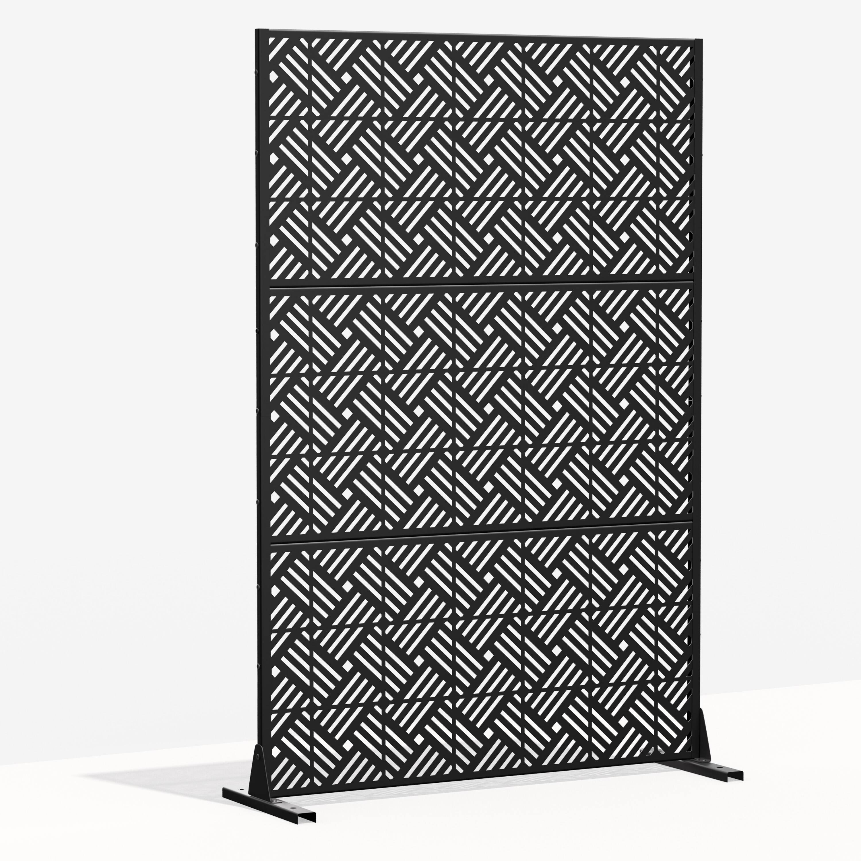 Angle. PexFix - 72 in. x 47 in. Boris Pattern Metal Outdoor Privacy Screen & Panels, Freestanding Garden Divider Fence - Black.