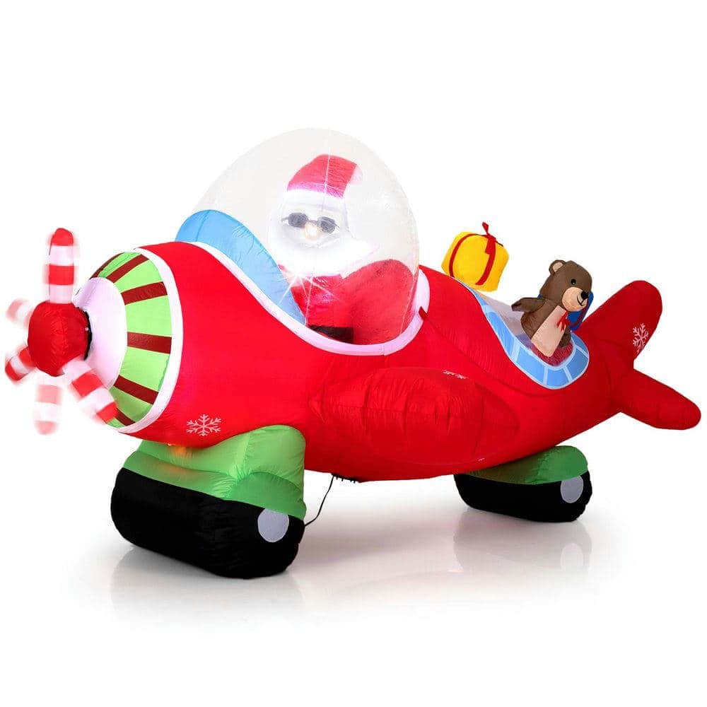 Resenkos - 7.2-Ft Christmas Inflatable Airplane with Gift Boxes - Multi-Color - Red
