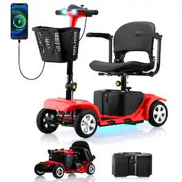 Hover Heart - Foldable Electric Scooter for Seniors, with LED Headlights, Storage Basket & Rechargeable Battery,10 Mile Long Range - Red