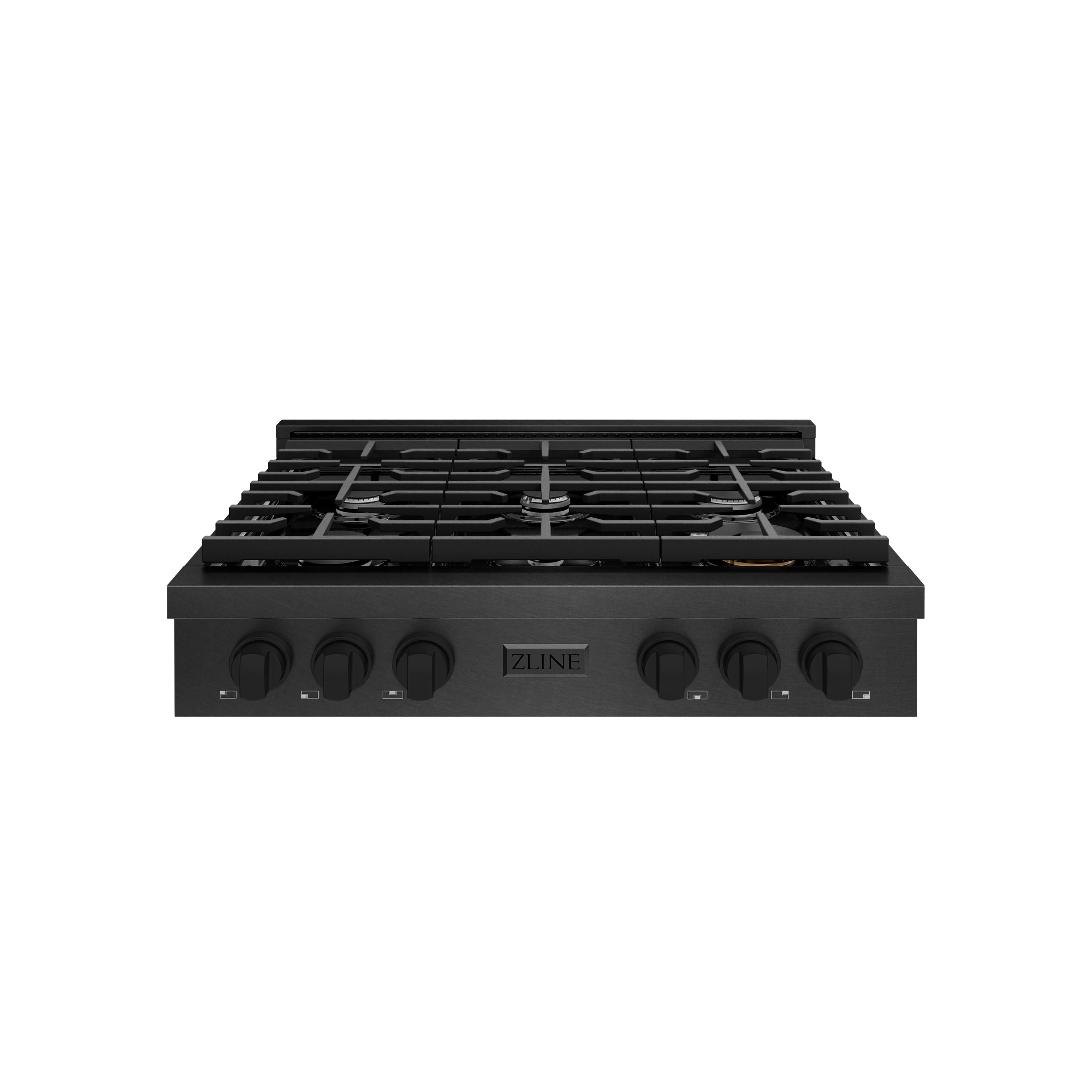 ZLINE 36 in. 6 Burner Paramount Gas Rangetop with 4 Burners and Porcelain Cooktop in Black Satin Steel (SRTBS-36) Front