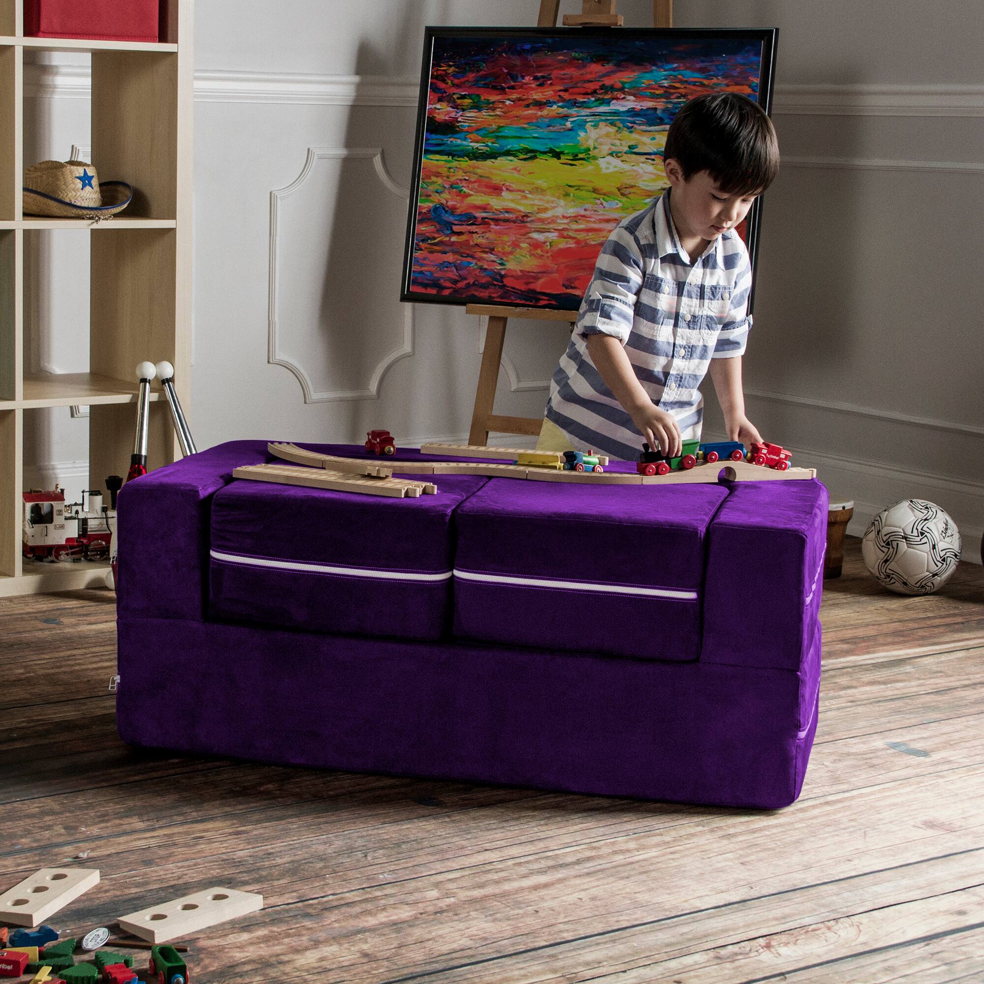 Alt View 4. Jaxx - Jaxx Zipline Kids Modular Loveseat & Ottomans/Fold Out Lounger, Grape - Grape.