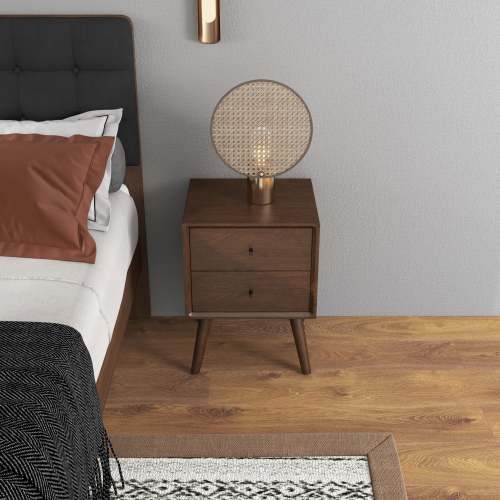 Back. LUCKY ONE - 23.6" Assembled Mid Century Nightstand 2-Drawer Solid Wood - Dark Brown.