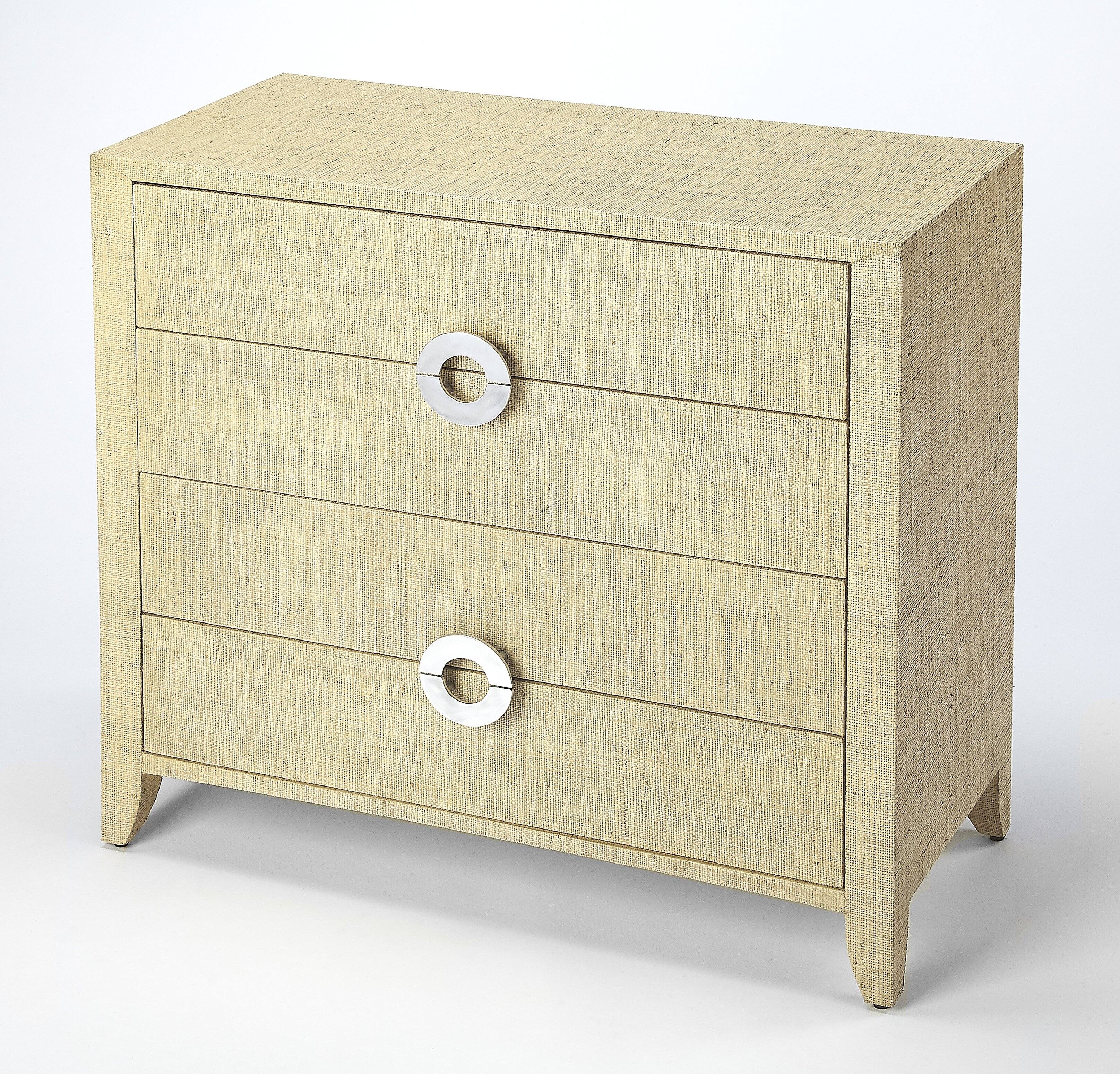 Front. Butler Specialty - Amelle 34 in. W Rectangular Raffia 4 Drawer Accent Chest, Cream, Yellow - Cream,Yellow.