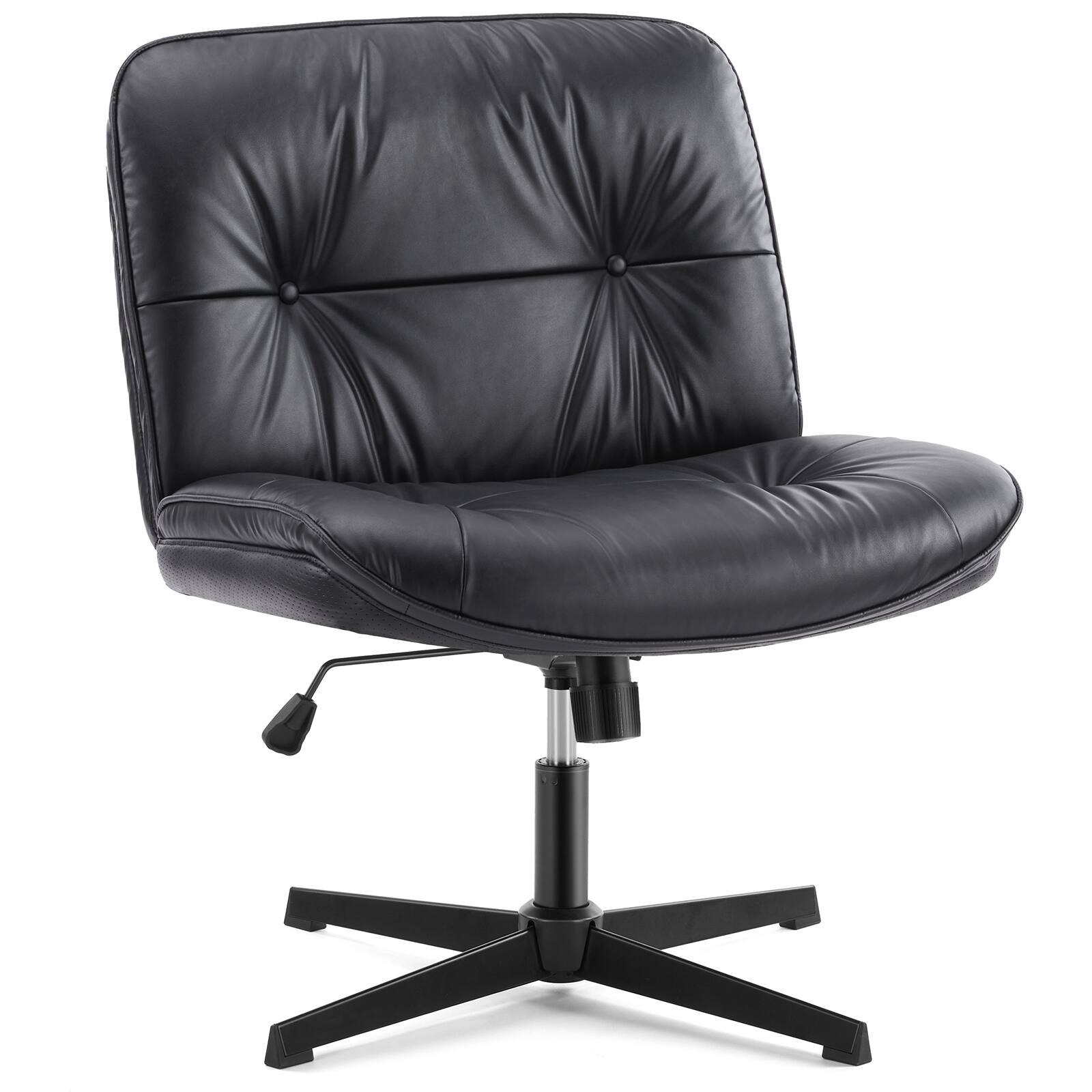Angle. PexFix - Wide Office Chair, 26.4" Cross Legged Swivel Chair with Rocking, Adjustable Height Armless Desk Chair for Home Office - Black.