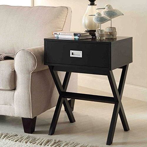 Front. Hivvago - Modern 1-Drawer Bedside Table Nightstand End Table in Black Wood Finish - Black.
