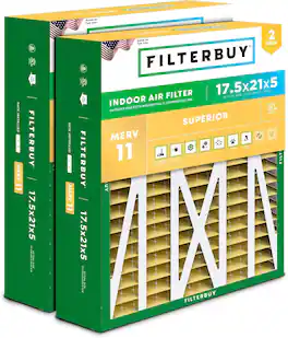 Filterbuy - 17.5x21x5 MERV 11 Pet & Allergy Defense, Pleated HVAC AC Furnace Air Filters Replacement for Rheem & Ruud (2-Pack) - Gold