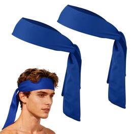 Unique Bargains - Tie Sweatband Headband, Adjustable Non-Slip Moisture Wicking Athletic Headband, 2pcs - For Tennis/Karate/Workout/Yoga - Bright Blue