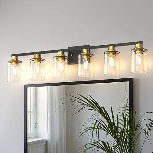 Earthley Blooms - Bathroom Light Fixtures 3-light Lighting Over Mirror With Clear Glass Shade Vanity Lights For Living Room - Black and Gold-6-Light