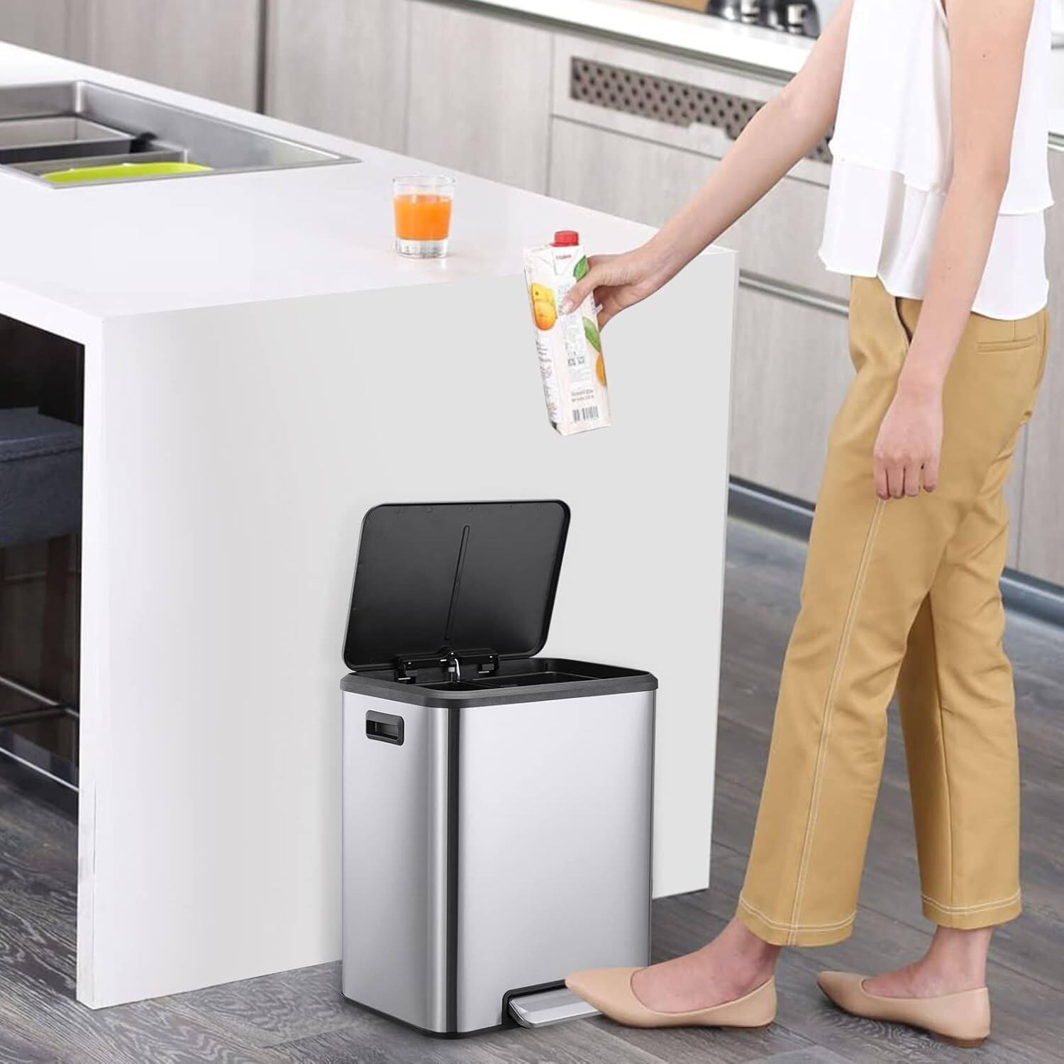 Alt View 5. Babevy - Stainless Steel Waste Bin 8 Gallon Kitchen Trash Can Hands-Free Recycle Trash Can for Bathroom Bedroom Kitchen.