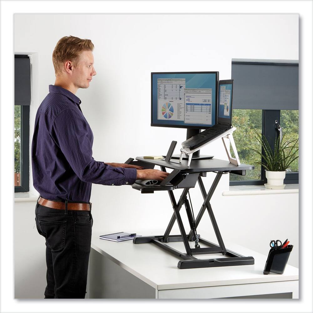Left. Fellowes - 8091001 Corsivo 31.5 in. x 24.25 in. x 16 in. Sit-Stand Workstation - Black - Black.