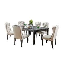Manhattan Lane - Bega 7pc Dining Table and Wingback Chair Set, Beige Linen, Black Wood - Black, Beige