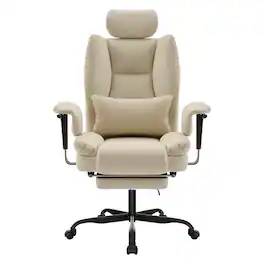 APRILSOUL - Office Chair Ergonomic 200 kg PU Leather Computer Chair with Lumbar Support and High Backrest Liftable Headrest - Beige