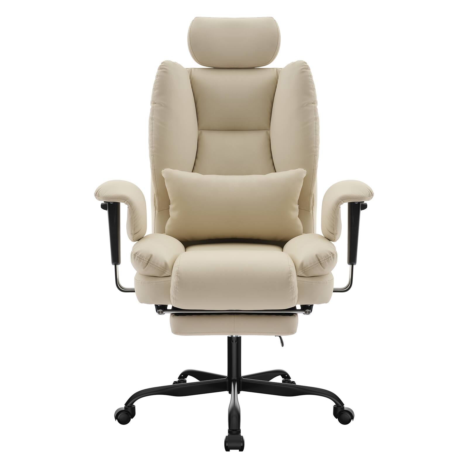 Front. APRILSOUL - Office Chair Ergonomic 200 kg PU Leather Computer Chair with Lumbar Support and High Backrest Liftable Headrest Beige - Beige.
