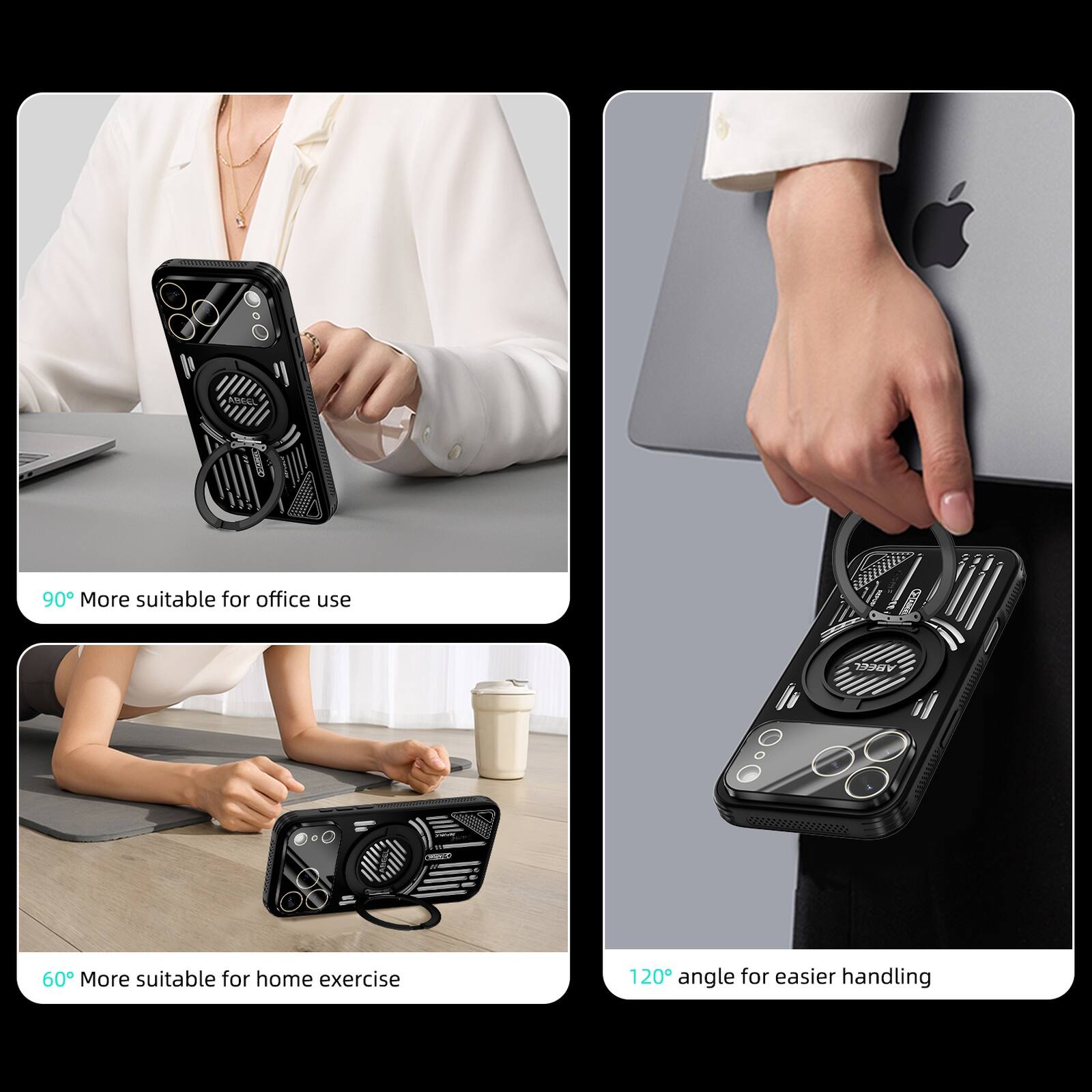 90° More suitable for office use  
60° More suitable for home exercise  
120° angle for easier handling
