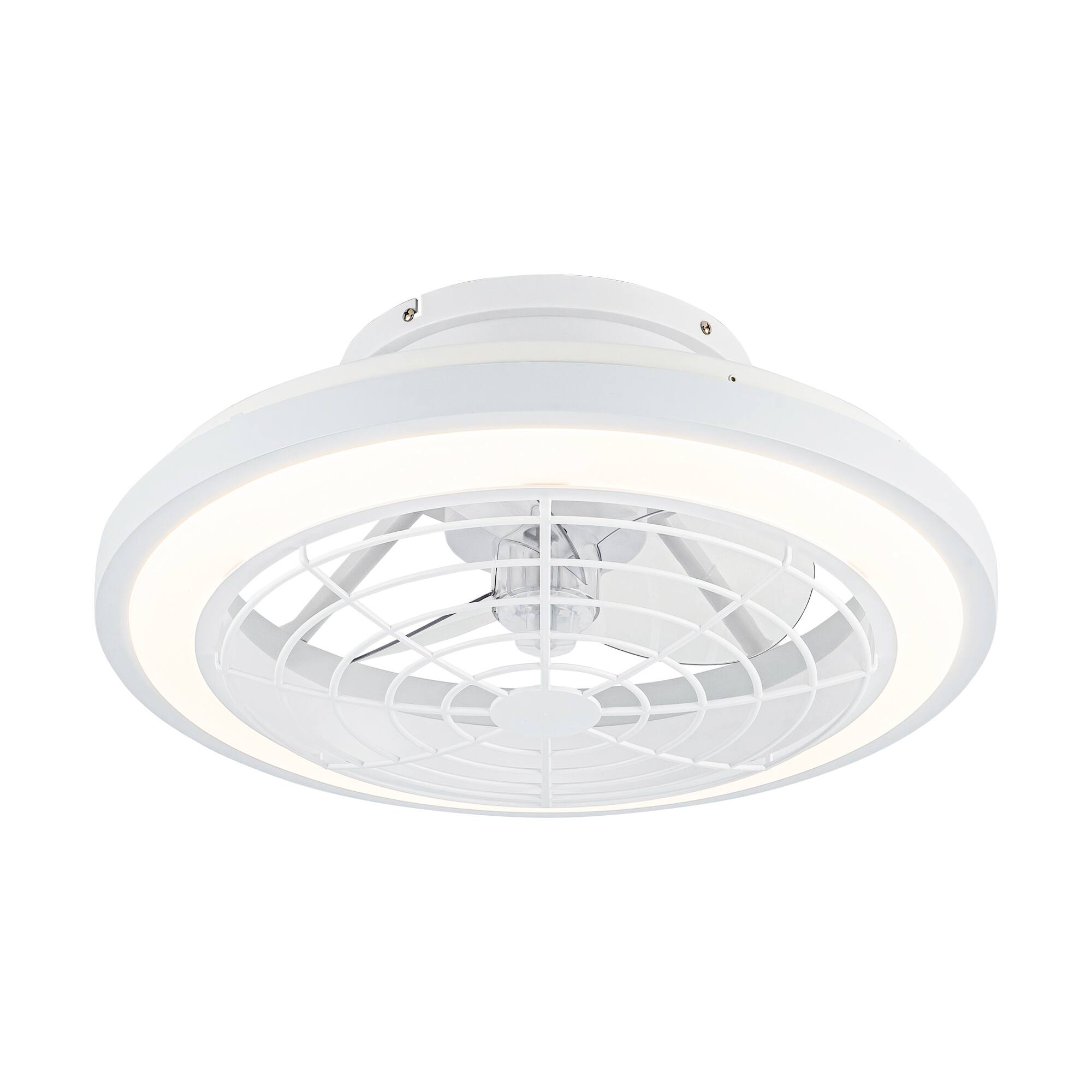 Alt View 2. Parrot Uncle - 19" White Flush Mount Ceiling Fan with LED and Remote - White.