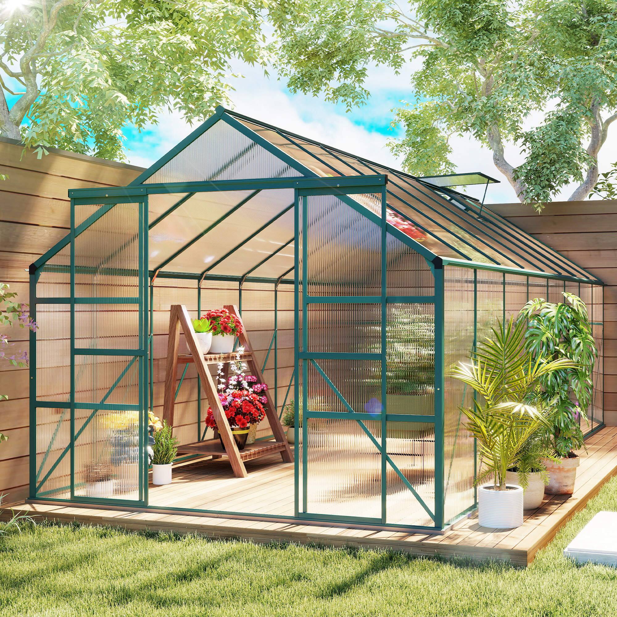 Alt View 1. Outsunny - 16' x 8' Aluminum Greenhouse Polycarbonate Walk-in Garden Greenhouse Kit with Adjustable Roof Vent.