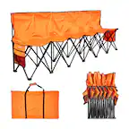 Front. VEVOR - Portable Folding Bench, 6 Seat Foldable Soccer Bench with Side Pockets and Carrying Bag, Lightweight Sideline Seating - Orange.