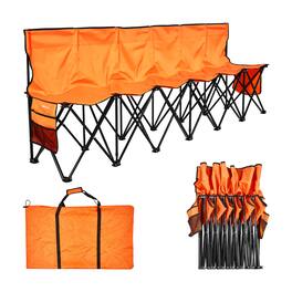 VEVOR - Portable Folding Bench, 6 Seat Foldable Soccer Bench with Side Pockets and Carrying Bag, Lightweight Sideline Seating - Orange