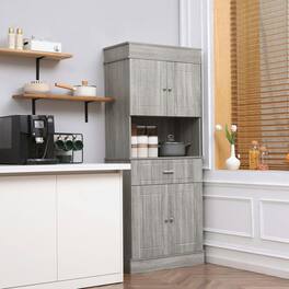 Kadyn - 72" Kitchen Buffet with Hutch, Freestanding Pantry Cabinet with Utility Drawer, 2 Door Cabinets, Wood Grain - Gray