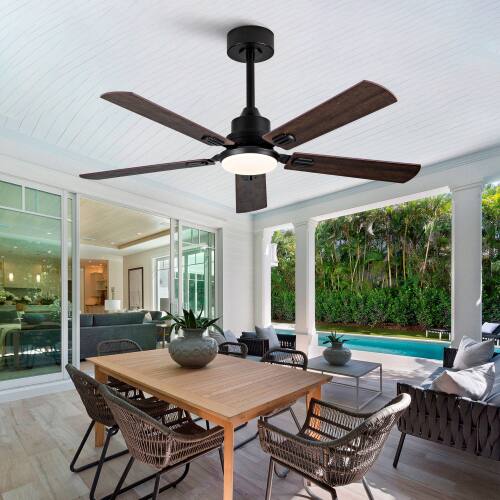 Angle. LUCKY ONE - 52" Smart Ceiling Fan with Light 6 Blades Remote App DC Motor - Black + Dark Walnut.