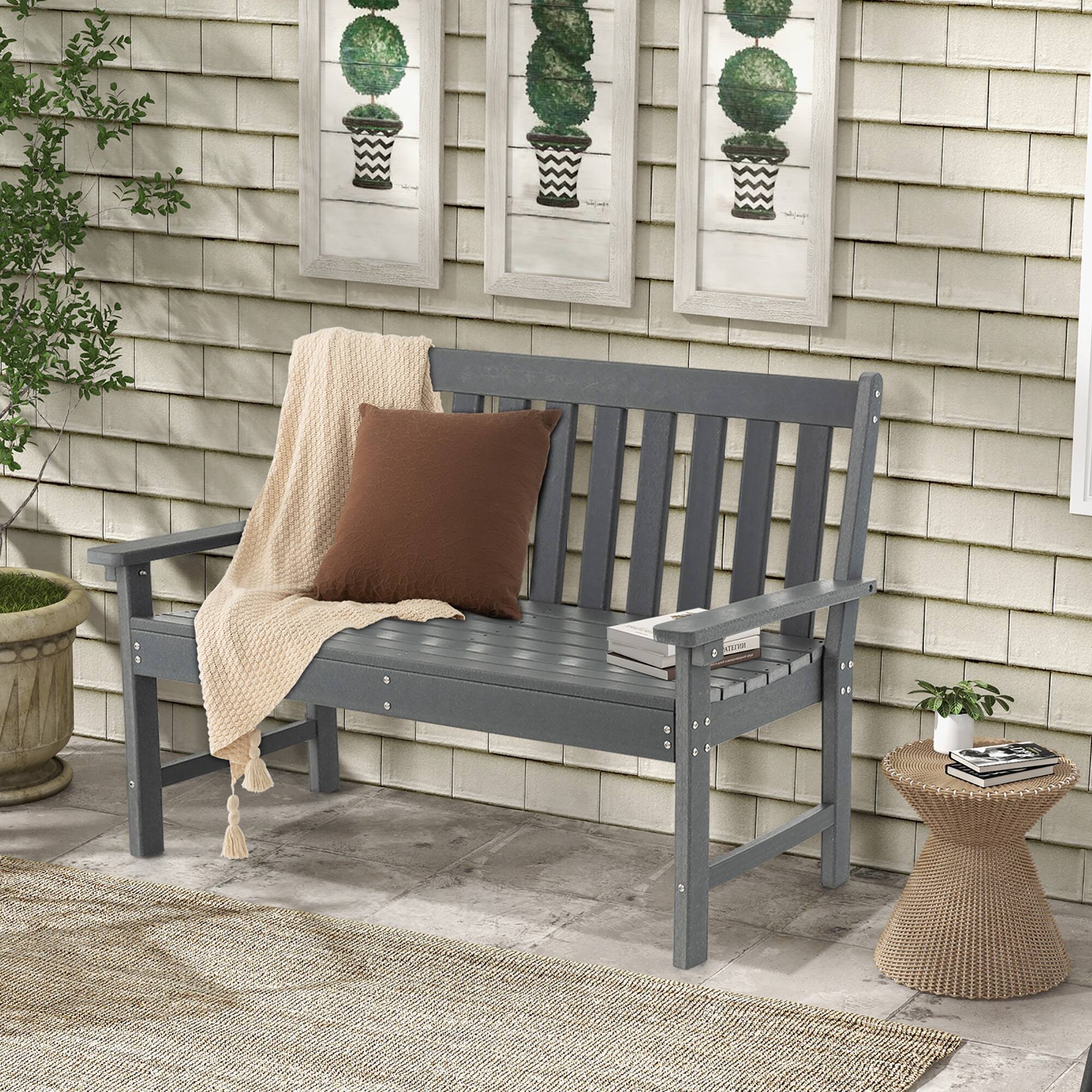 Alt View 3. Costway - Costway Garden Bench All-Weather HDPE 2-Person Outdoor Bench for Front Porch Backyard - Gray.