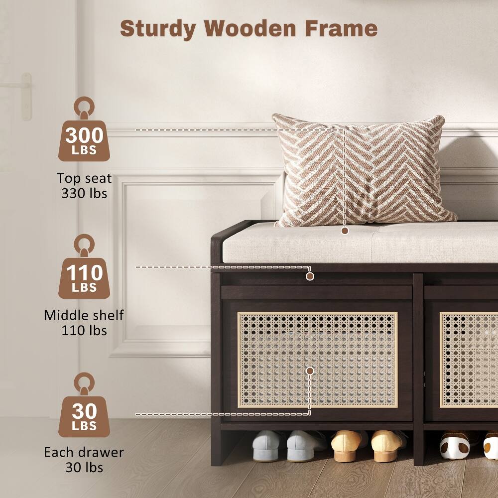 Sturdy Wooden Frame

- Top seat: 330 lbs
- Middle shelf: 110 lbs
- Each drawer: 30 lbs