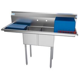 Koolmore - 56 in. Two Compartment Sink with 2 Drainboards, Bowl Size 12"x 16"x 10" SB121610-16B3 - Stainless Steel