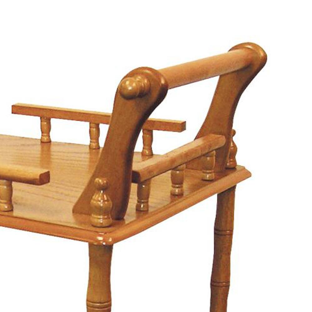 Back. Manhattan Lane - Casters Supported 2 Tier Wooden Wine Table with Turned legs - Brown.