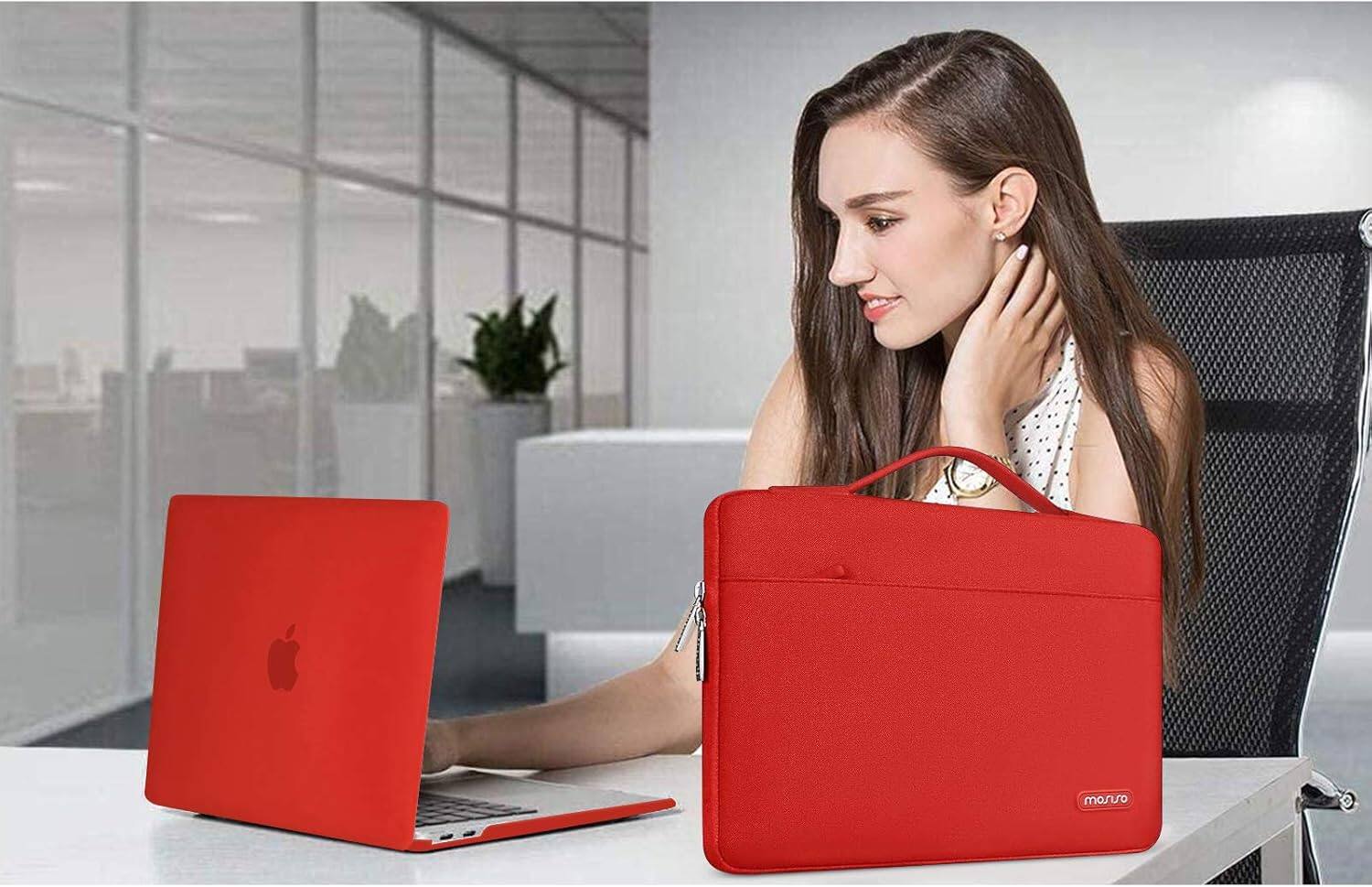 Alt View 3. mosiso - 5-in-1 MacBook Air 13 Case and Sleeve Kit A2337/A2179/A1932 - Red.
