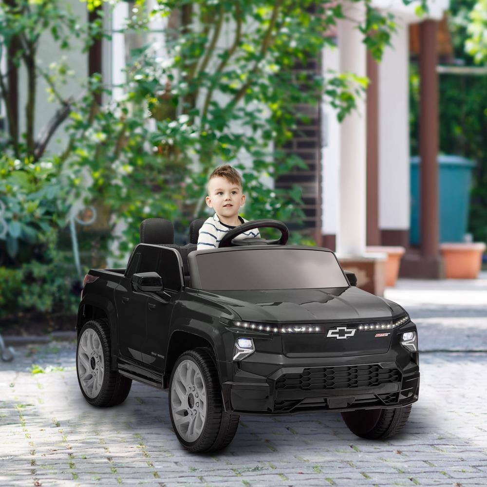Angle. BreeBe - Qaba 12V Chevrolet Silverado EV RST Kids Electric Car with Remote, Suspension, Soft Start, LED Lights, Music, 3 Speeds - Black.