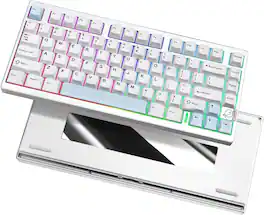 Wikistore - AL75 PRO 75% Wireless Mechanical Gaming Keyboard, Full Aluminum CNC, Gasket Mounted Hot Swap (Cocoa Cream V2 Linear) - Silver