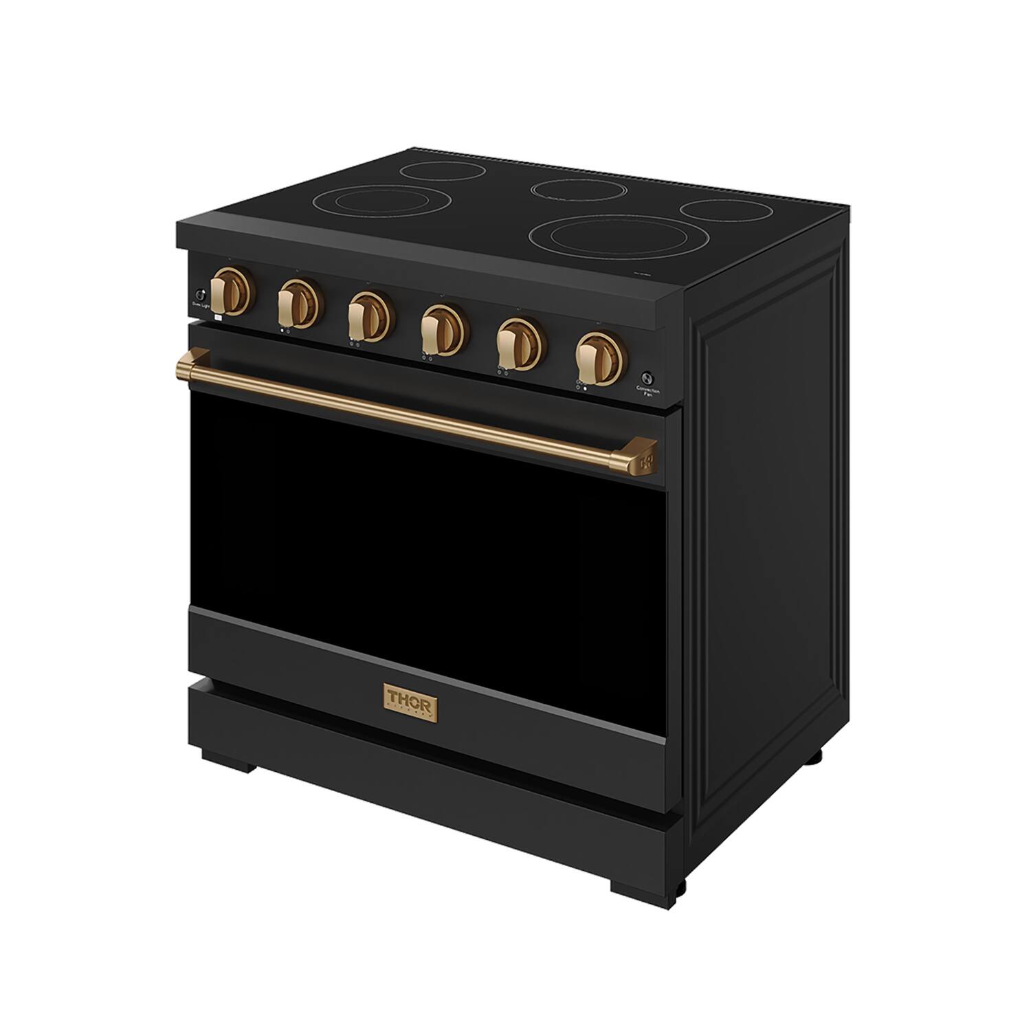 Angle. Thor Kitchen - Gordon Ramsay Series by Thor Kitchen 6.0 Cu. Ft Freestanding Electric Range with Bronze Hardware - Black.