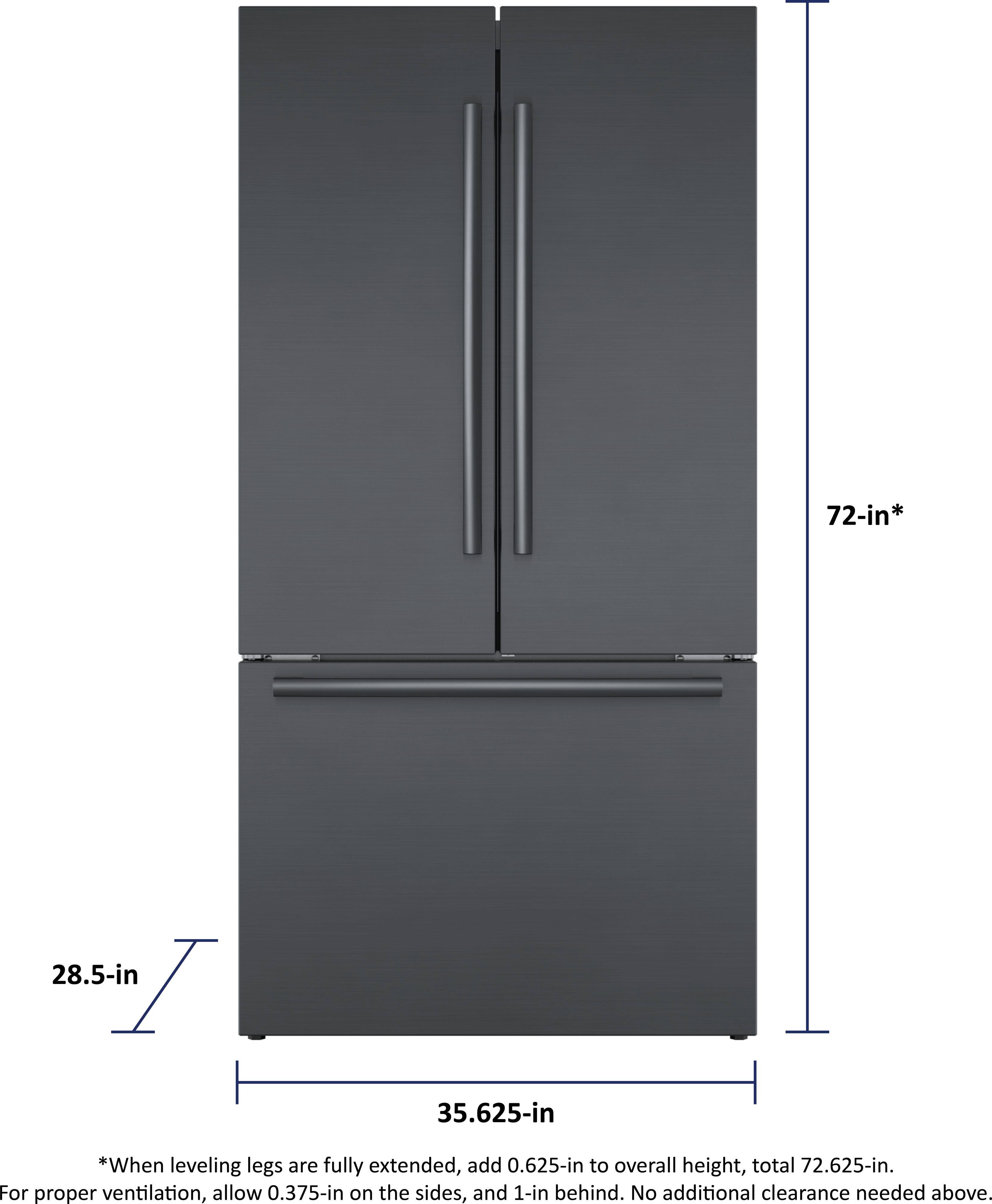 72-in*

28.5-in

35.625-in

*When leveling legs are fully extended, add 0.625-in to overall height, total 72.625-in. For proper ventilation, allow 0.375-in on the sides, and 1-in behind. No additional clearance needed above.