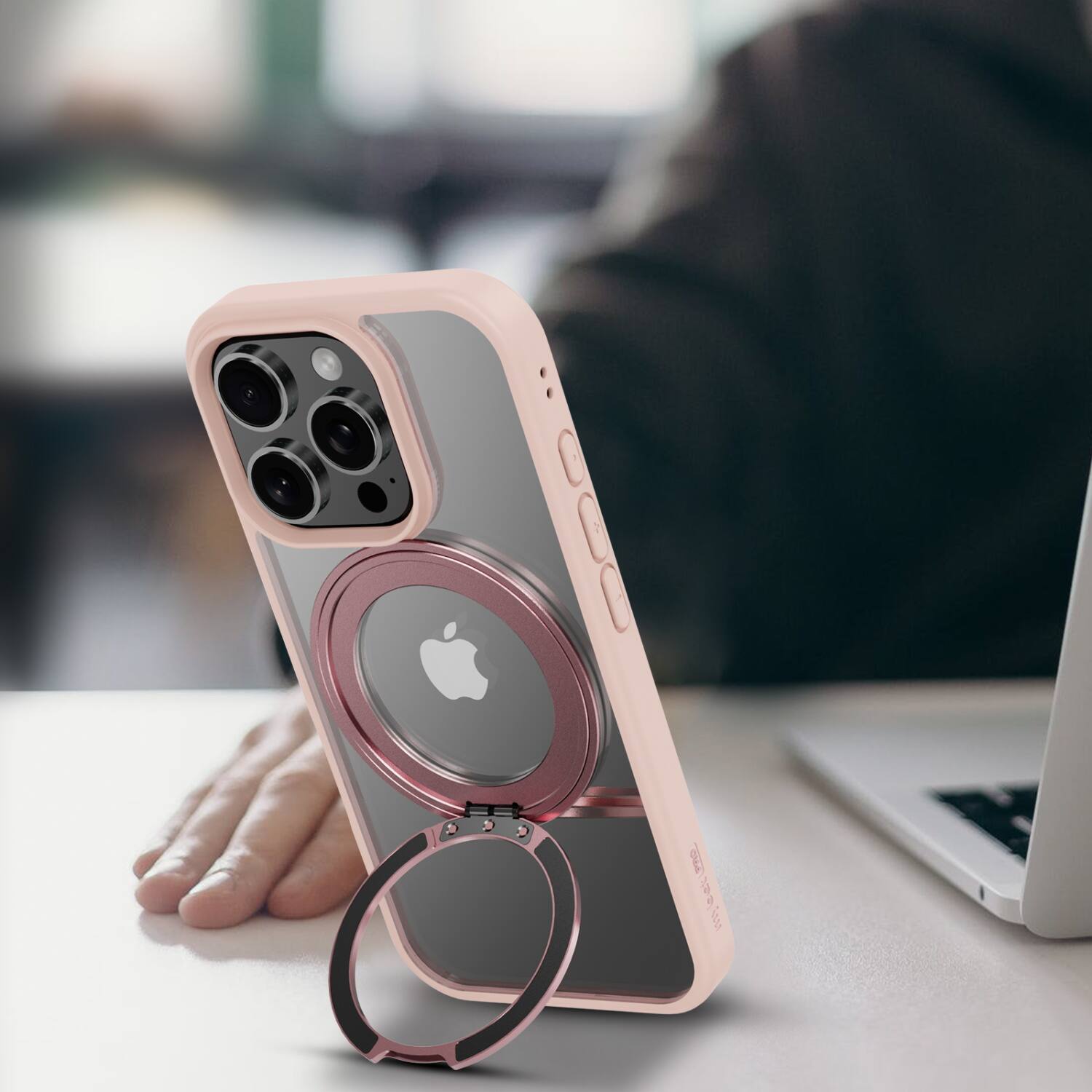 Alt View 3. Mybat Pro - MyBat Pro Lure Series 360° Ring Stand MagSafe Case for Apple iPhone 16 Pro - Pink - Clear/Pink.
