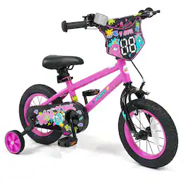 Costway - 12 Inch Kids Bike with Training Wheels, Dual Hand & Coaster Brakes, Adjustable Seat - Pink