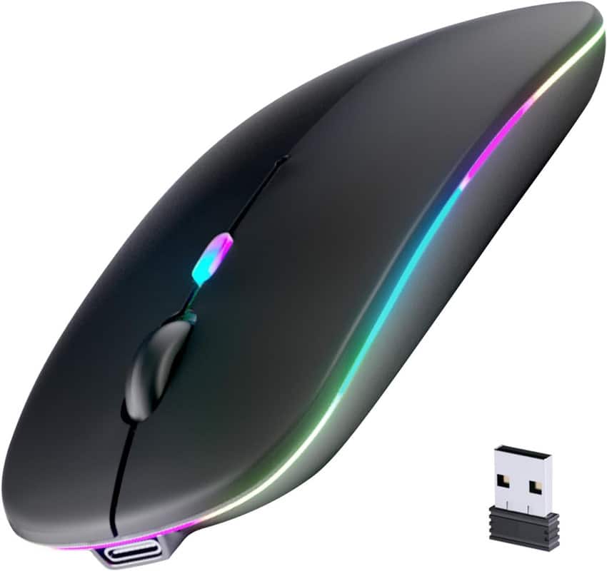 RISOKEYS - Wireless Bluetooth Mouse, Rechargeable, LED, Silent, Ultra-thin Design, Portable Computer Mouse - Wireless - Black