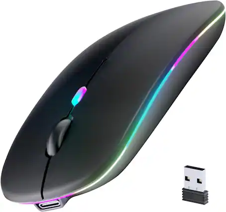 Front. RISOKEYS - Wireless Bluetooth Mouse, Rechargeable, LED, Silent, Ultra-thin Design, Portable Computer Mouse - Black.