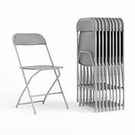Emma + Oliver - Set of 10 Stackable Folding Plastic Chairs - 650 LB Weight Capacity - Gray