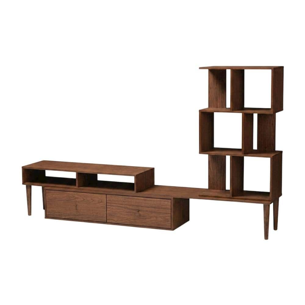 FurniFact - Modern TV Stand with Black Finish, Spacious Storage and Open Shelves - Brown price history on PriceWatchPro