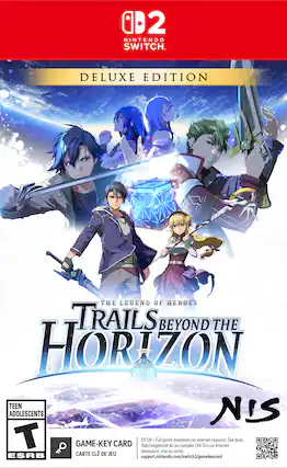 Nintendo Switch Deluxe Edition The Legend of Heroes Trails Beyond the Horizon Teen Adolescents NIS T ? Game-Key Card XX GB - Full game au du download verso. jeu complet via (XX internet Go) via required. Internet See back. ESRB CARTE CL DE JEU upport.nintendo.com/switch2/gamekeycard - T (Teen 13+)