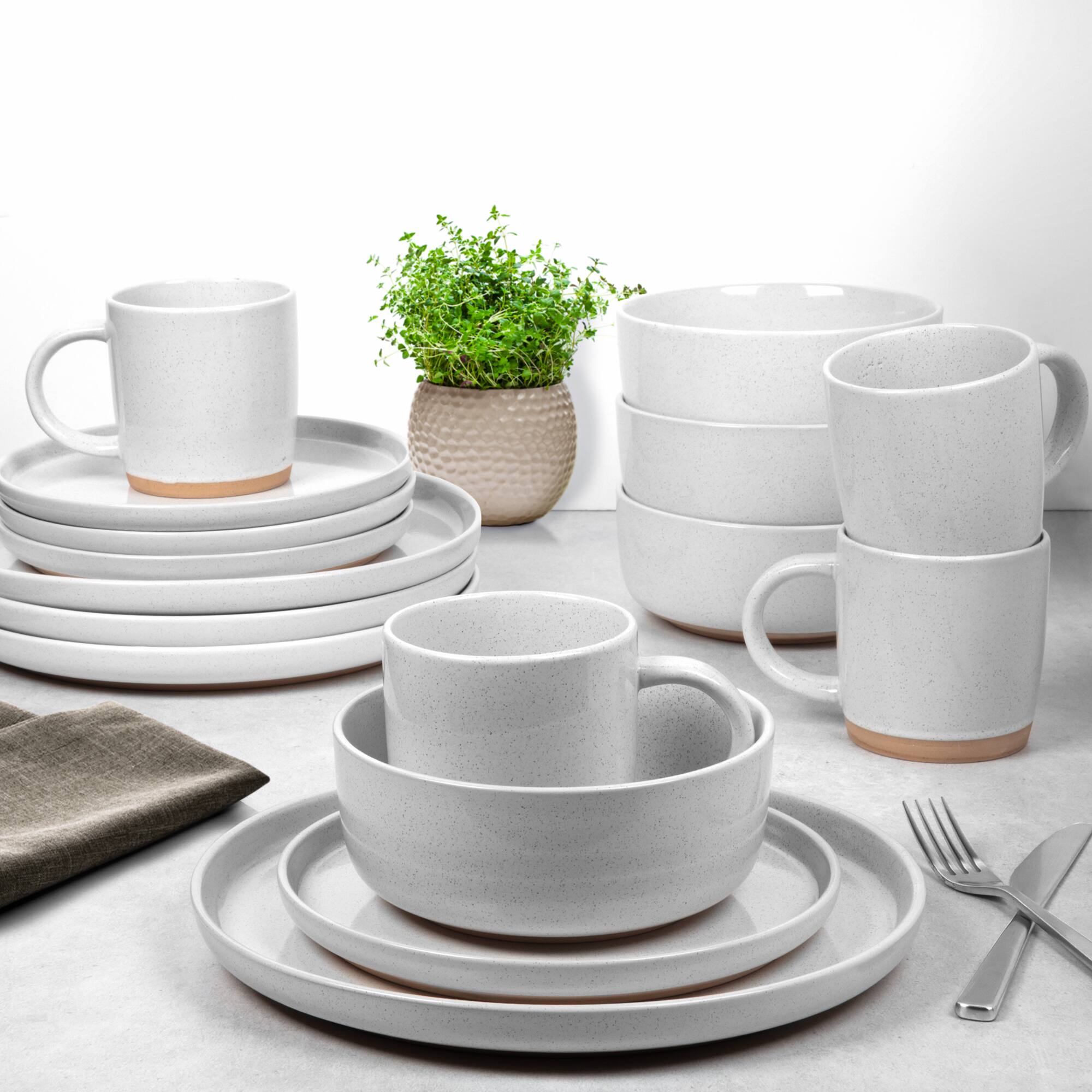 Alt View 4. Zulay Kitchen - Zulay Kitchen Terra Stoneware 16-Piece Dinnerware Set, Artisanal Ceramic Plates and Bowls Set Crafted at 2300℉ - White.