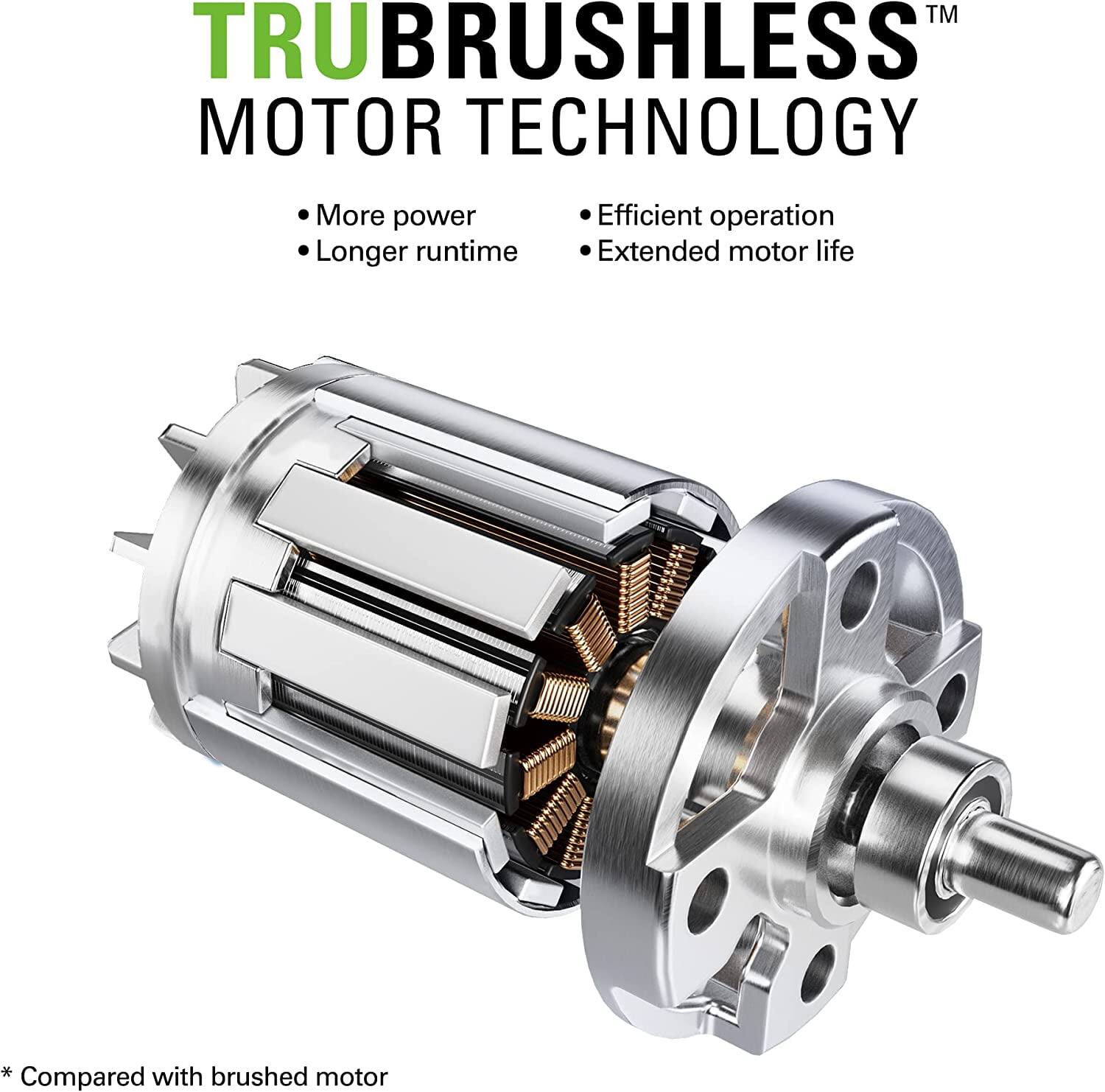 TRUBRUSHLESS™ MOTOR TECHNOLOGY

- More power
- Longer runtime
- Efficient operation
- Extended motor life

*Compared with brushed motor