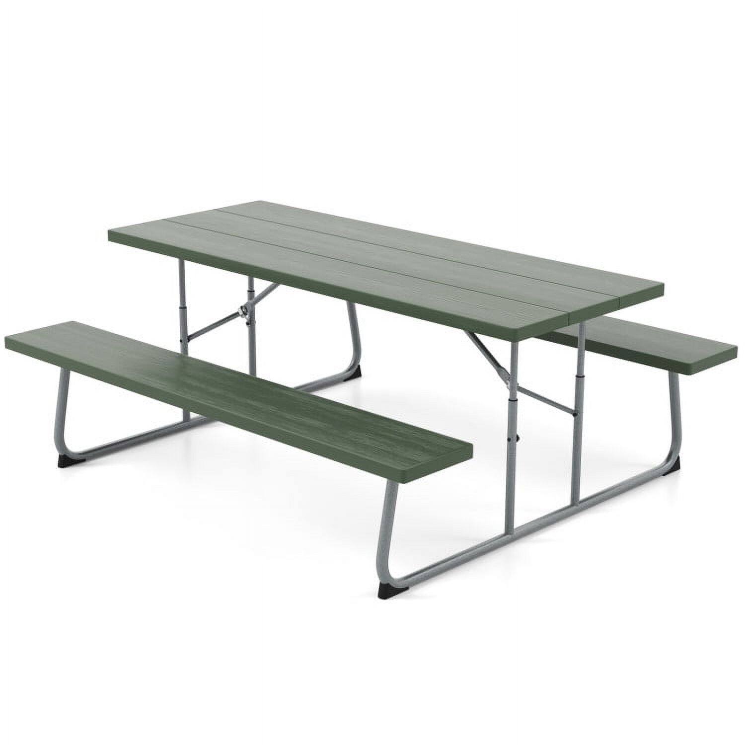 Front. Pefilos - 3-Piece Folding Picnic Table Set with Metal Frame and All-Weather HDPE Tabletop Umbrella Hole-Green, Outdoor Stackable - Green.
